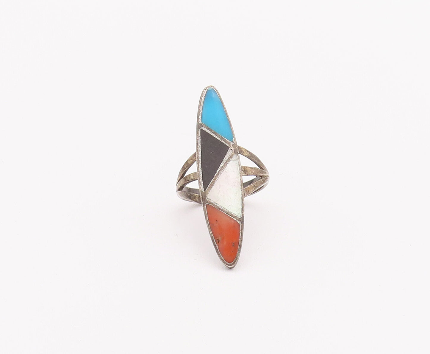925 Sterling Silver Vintage Ring ZUNI NAVAJO Inlay Multi Stone Sz 6.5  RG27955