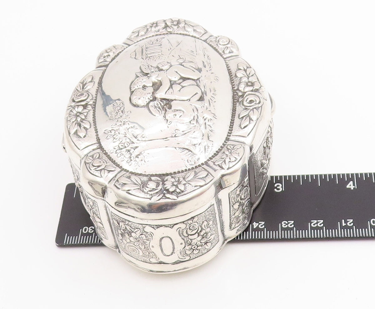 Solid Silver Vintage Trinket Box GERMANY Victorian Cherub (OPENS)  TR4059