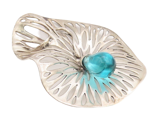 925 Sterling Silver Vintage Pendant HAGIT GORALI ISRAEL  CZ Drop Leaf  PT23547
