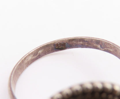 925 Sterling Silver Vintage Ring Cabochon Garnet Halo Rope Border Sz 5.5 RG34816