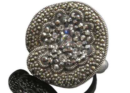 925 Silver  Cubic Zirconia & Marcasite Floral Cocktail Ring Sz 6.5  RG12418