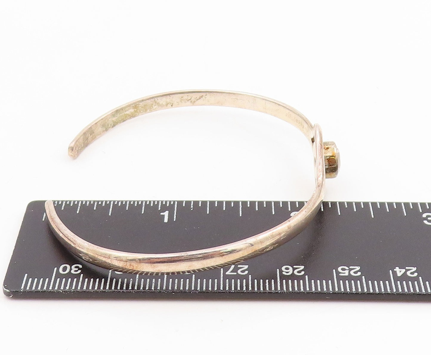 925 Sterling Silver Vintage Bracelet DEB GUYOT Topaz Minimalist Cuff  BT11583