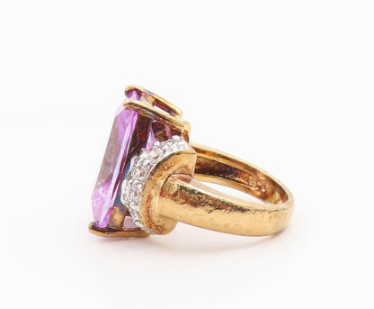 925 Sterling Silver Vintage Ring Gold Plated Amethyst & CZ Band  Sz 5  RG35493