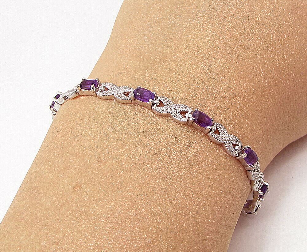 925 Sterling Silver  Faceted Amethyst  XO Tennis Bracelet  BT1092