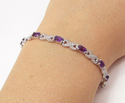 925 Sterling Silver  Faceted Amethyst  XO Tennis Bracelet  BT1092