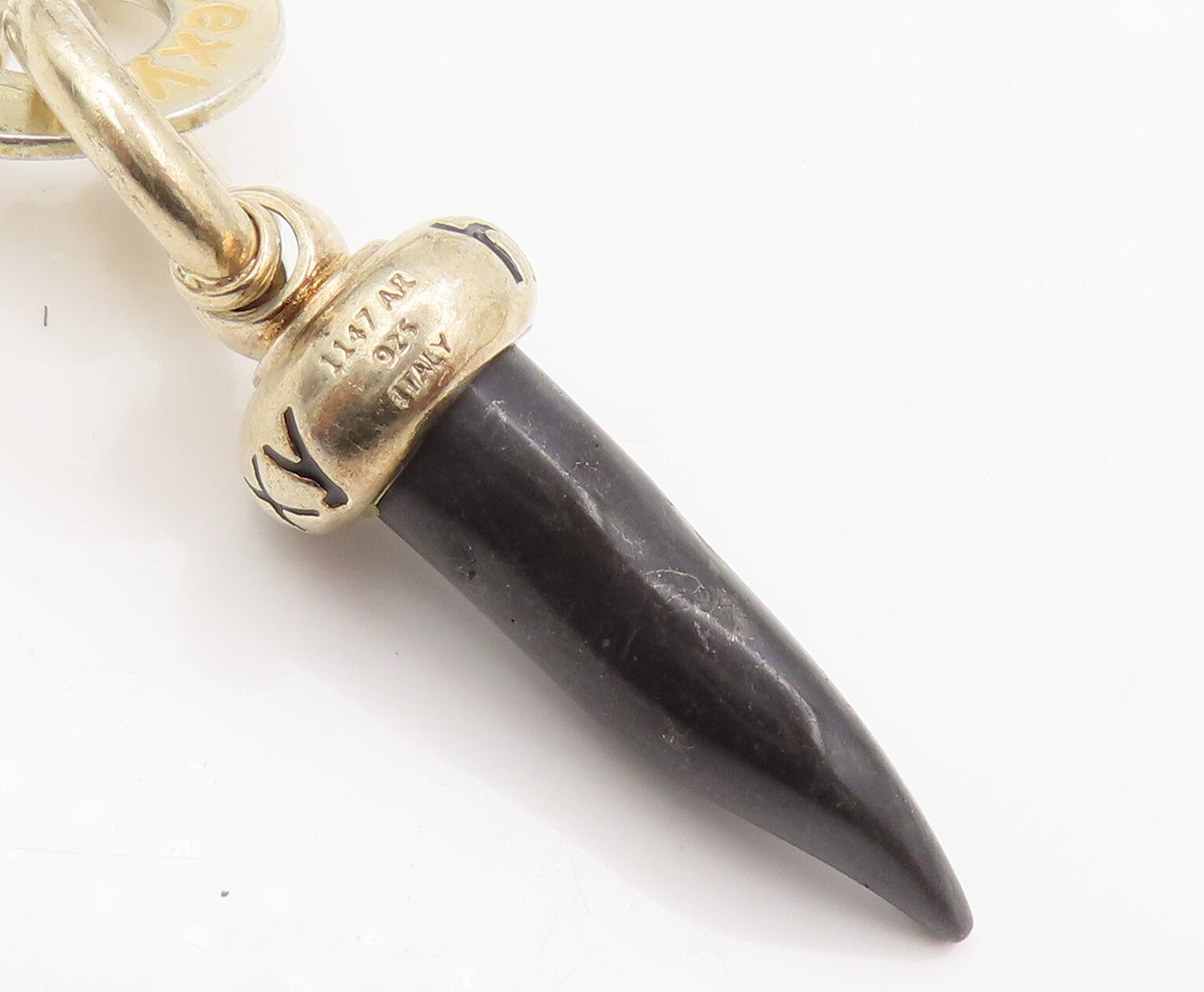 925 Silver  Vintage Gold Plated Etched Onyx Animal Tooth Bracelet  BT10134