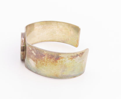 925 Sterling Silver Vintage Bracelet Modernist Cabochon Malachite Cuff  BT11971