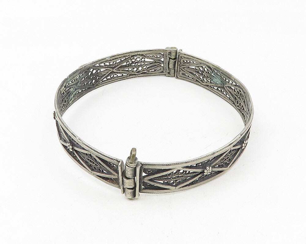 925 Sterling Silver  Vintage Antique Swirl Filigree Bangle Bracelet  BT4501