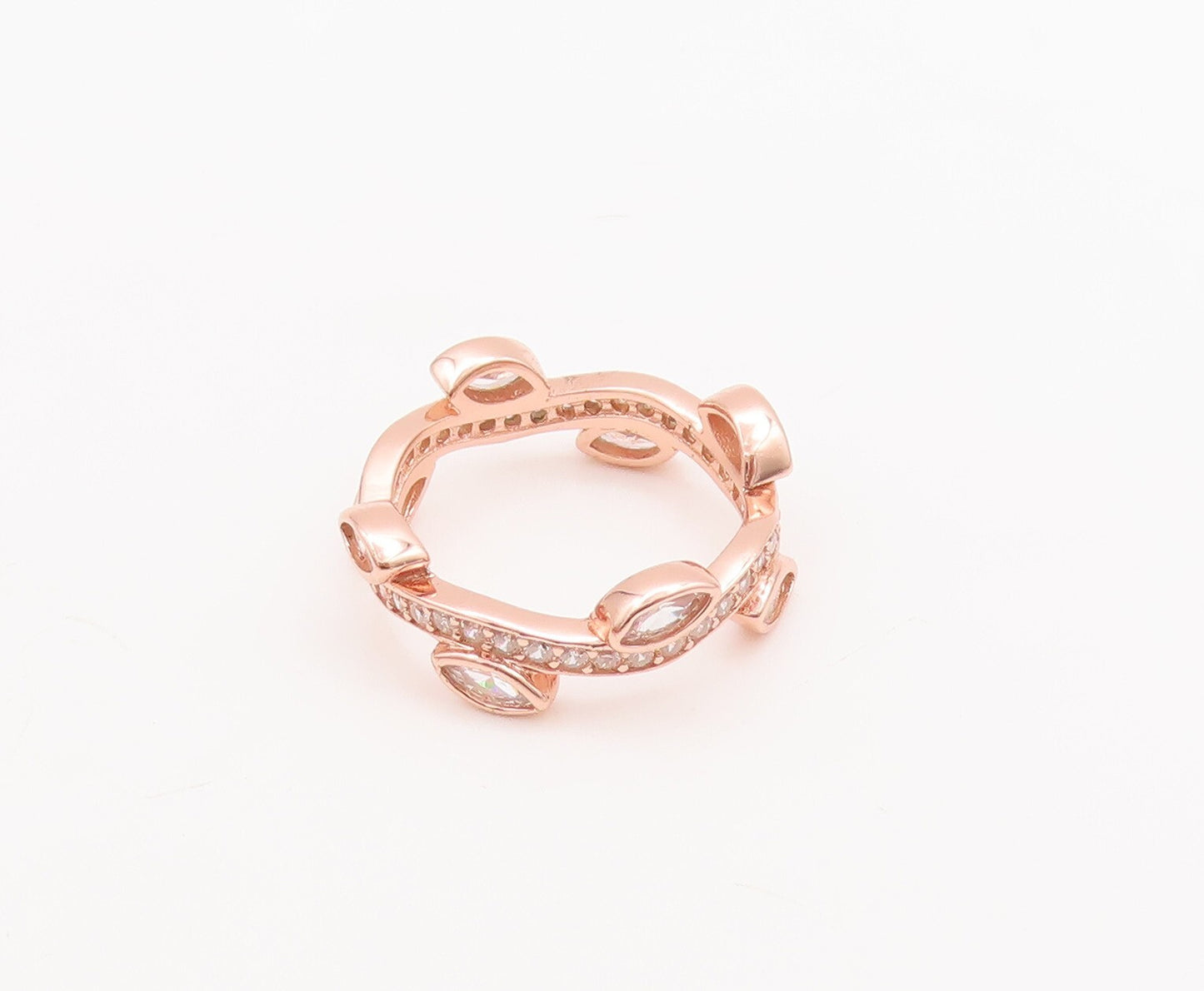 925 Sterling Silver Vintage Ring Rose Gold Plated Carved CZ Tiara  Sz 7  RG29633