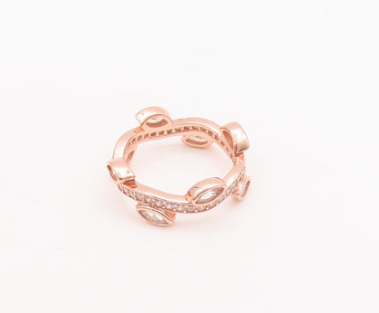 925 Sterling Silver Vintage Ring Rose Gold Plated Carved CZ Tiara  Sz 7  RG29633
