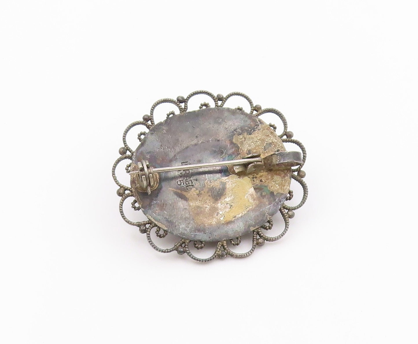 ISRAEL 925 Silver  Vintage Cabochon Eilat Stone Swirl Twist Brooch Pin  BP7640