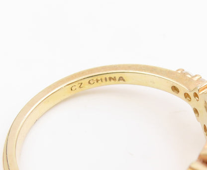 925 Sterling Silver Vintage Ring Gold Plated CZ Statement Band  Sz 8  RG34974