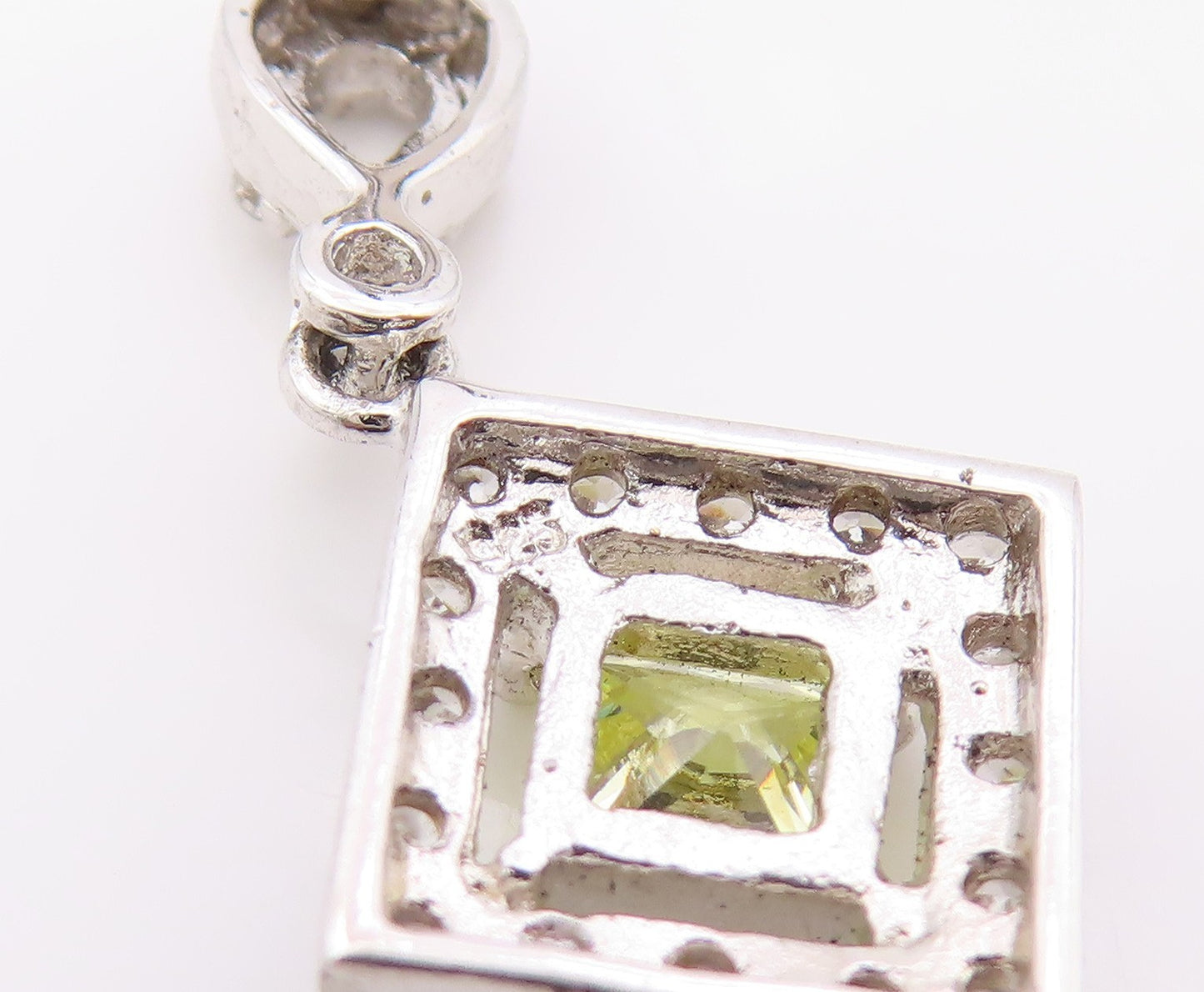 925 Sterling Silver Vintage Earrings Peridot & Halo CZ Geometric Drop  EG14366