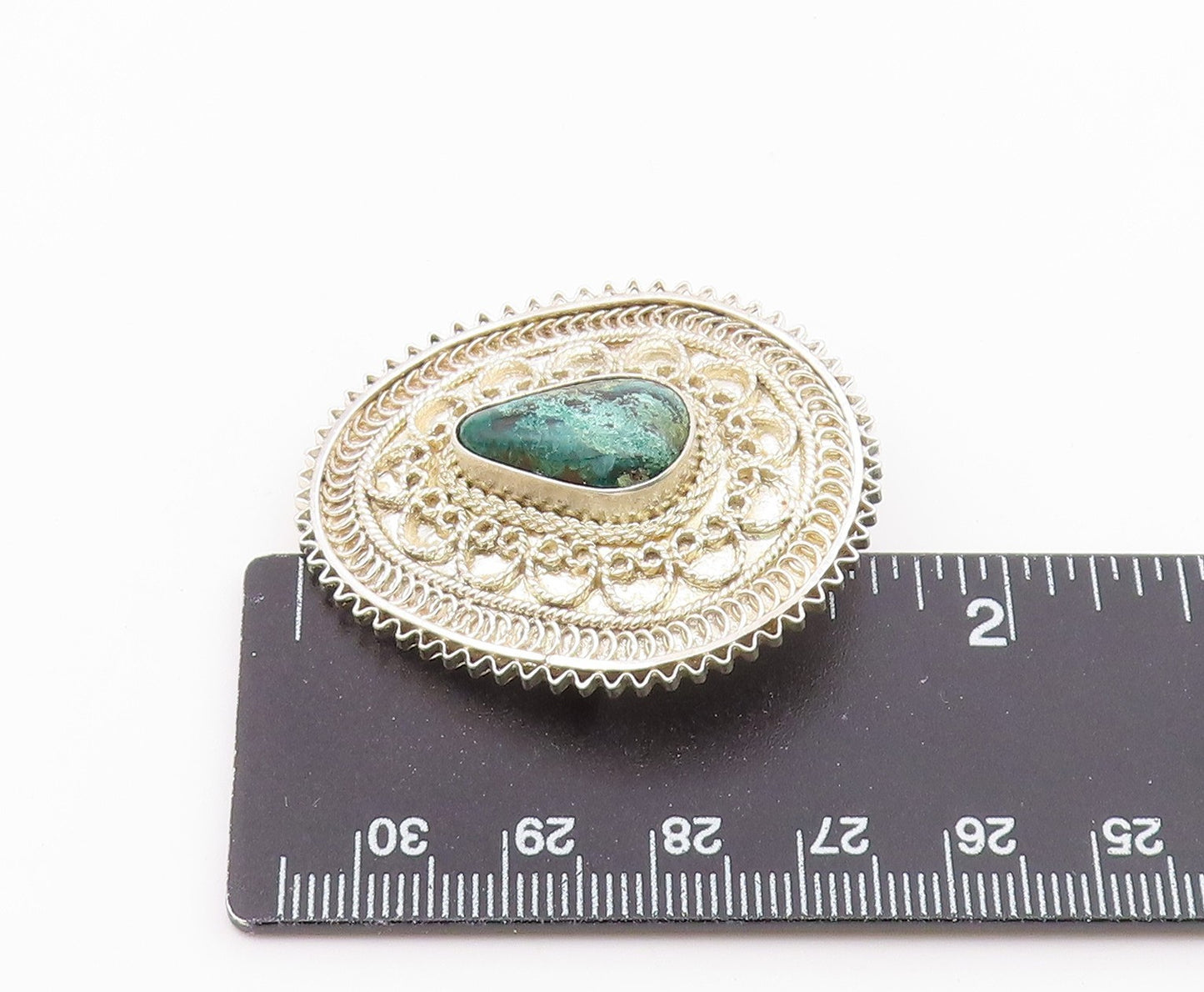 ISRAEL 925 Silver  Vintage Eilat Stone Pretzel Swirl Twist Brooch Pin  BP6914