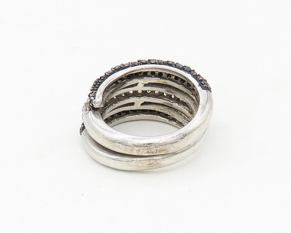 925 Silver  Vintage Cubic Zirconia & Black Hematite Band Ring Sz 5  RG17116
