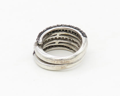 925 Silver  Vintage Cubic Zirconia & Black Hematite Band Ring Sz 5  RG17116