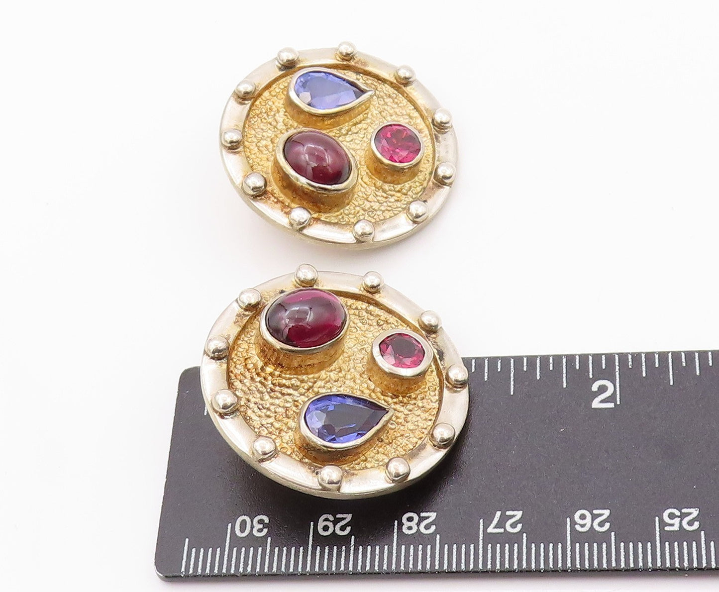 925 Sterling Silver Vintage Earrings Gold Plated Designer Gemstones  EG13489