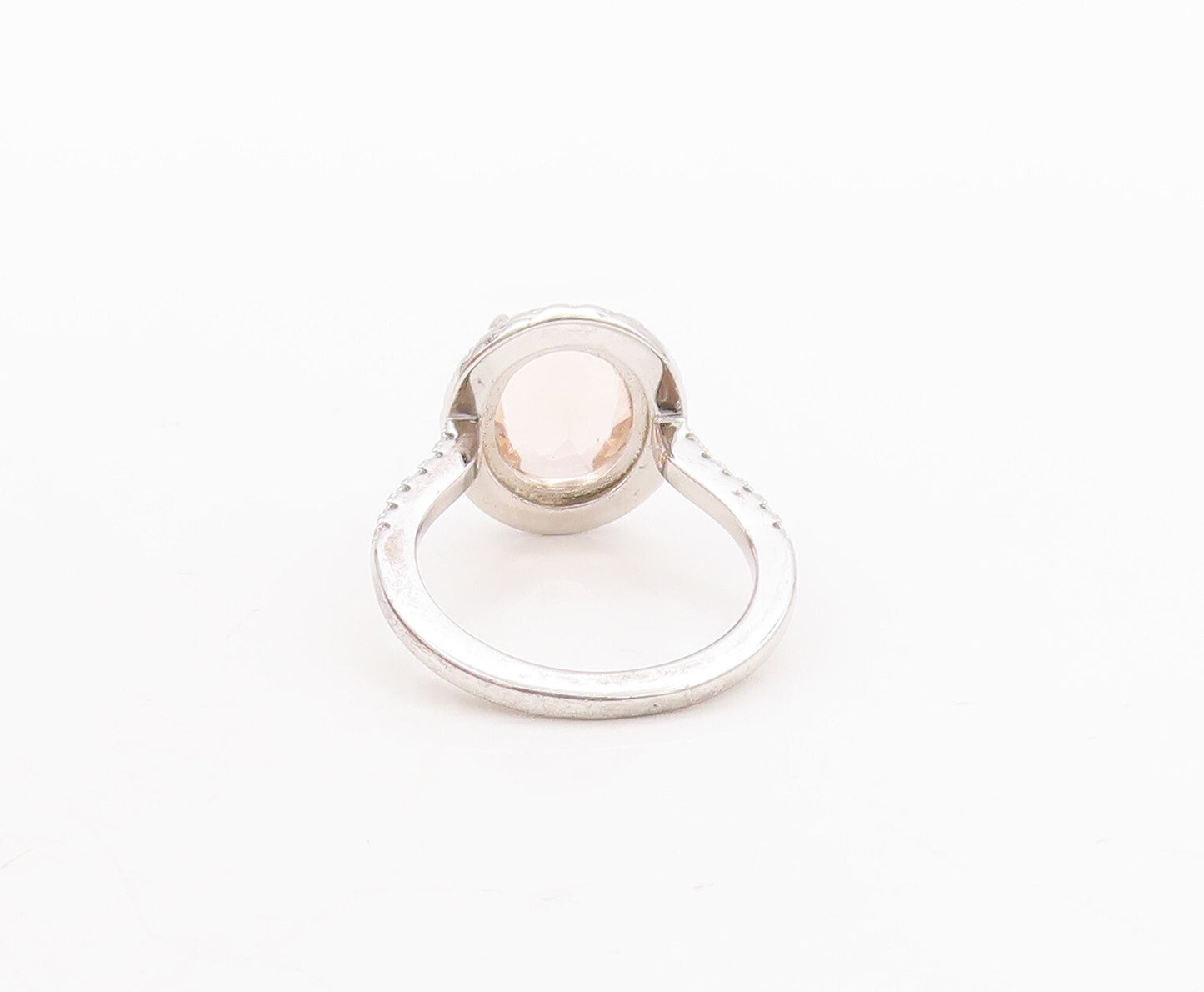 925 Sterling Silver Vintage Ring Oval Cut Morganite Halo CZ  Sz 7  RG29689