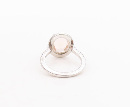 925 Sterling Silver Vintage Ring Oval Cut Morganite Halo CZ  Sz 7  RG29689