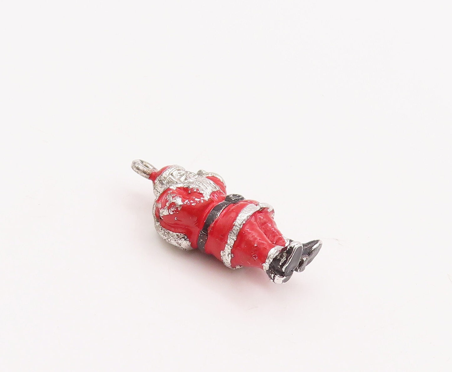 925 Sterling Silver Vintage Pendant Solid Enameled Santa Claus Charm  PT23325