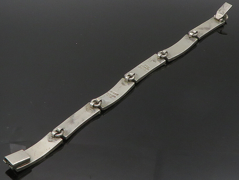 MEXICO 925 Sterling Silver  Vintage Jasper Mosaic Bar Chain Bracelet  BT1377
