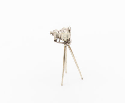 925 Sterling Silver  Vintage Shiny Old Fashioned Camera On Stand  TR2745