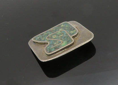 925 Sterling Silver  Vintage Inlaid Turquoise Square Brooch Pin  BP7886