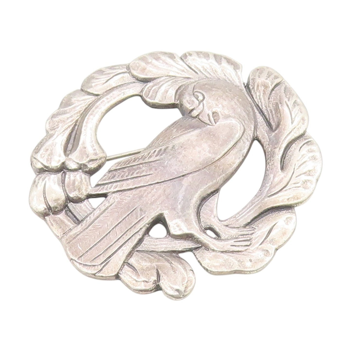 925 Sterling Silver Vintage Brooch Pin Etched Dove In Wreath Motif  BP12169