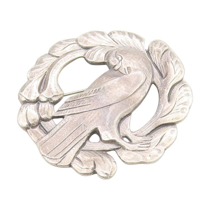 925 Sterling Silver Vintage Brooch Pin Etched Dove In Wreath Motif  BP12169