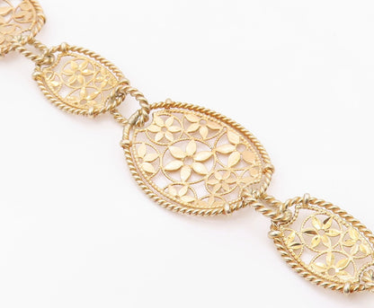 925 Sterling Silver Vintage Bracelet Gold Plated Intricate Floral Link  BT12124