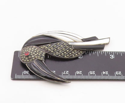 925 Sterling Silver Vintage Brooch Pin Multi Gemstone Inlay Toucan Bird  BP12571