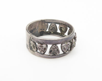 925 Sterling Silver  Vintage Dark Tone Up Down Hearts Band Ring Sz 6  RG10611