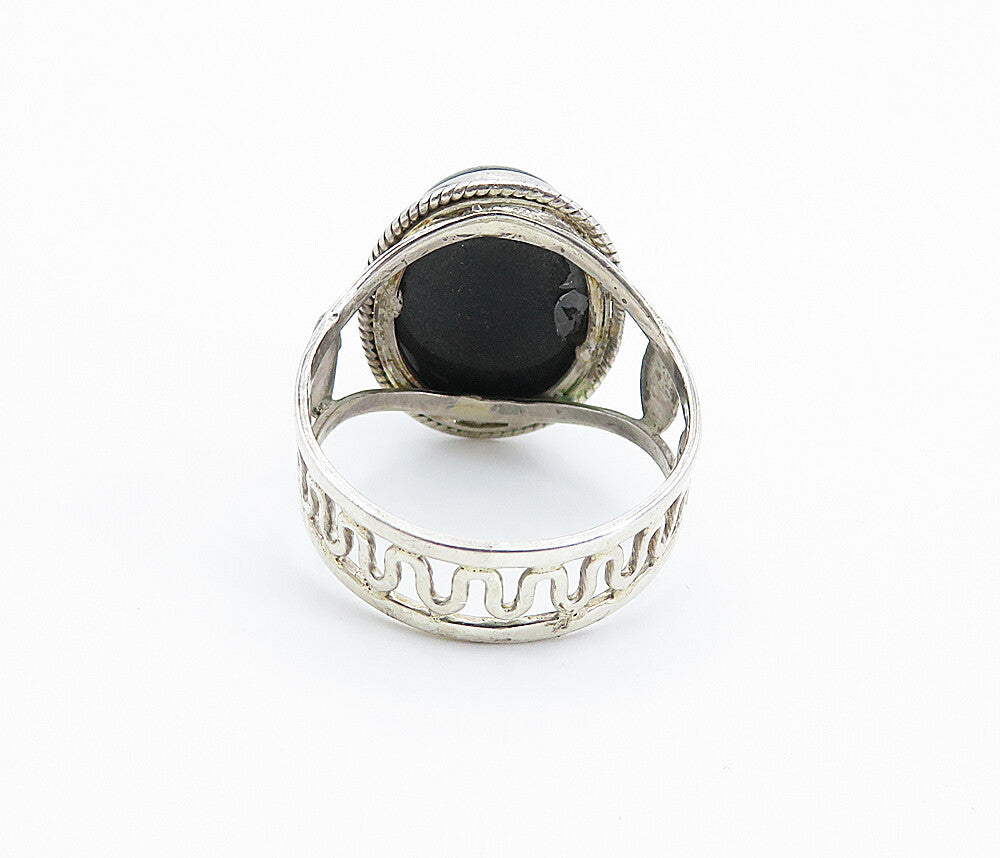 925 Sterling Silver  Cabochon Cut Agate Swirl Band Cocktail Ring Sz 8  RG8147