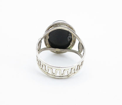 925 Sterling Silver  Cabochon Cut Agate Swirl Band Cocktail Ring Sz 8  RG8147