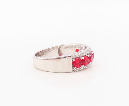 925 Sterling Silver Vintage Ring Minimalist Red & White CZ Bands Sz 7.5  RG30238