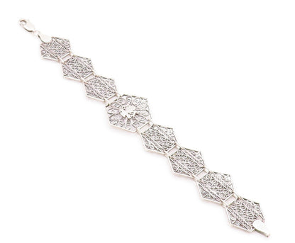 925 Sterling Silver Vintage Bracelet Designer Floral Open Work Band  BT11121
