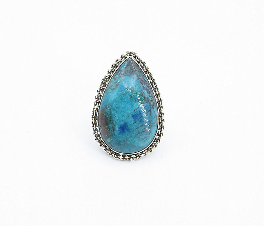 925 Sterling Silver  Cabochon Turquoise Pear Shape Cocktail Ring Sz 6  RG8530