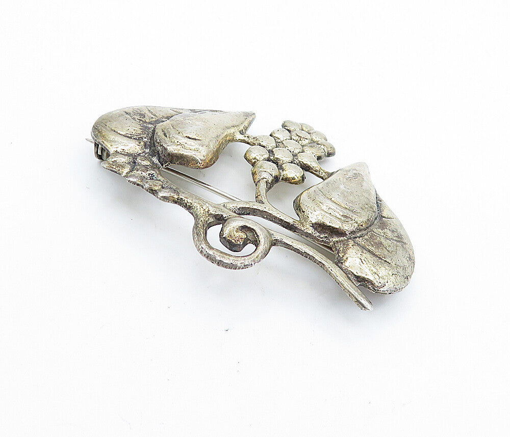 925 Sterling Silver Vintage Antique Dark Tone Grape Vine Brooch Pin BP2688