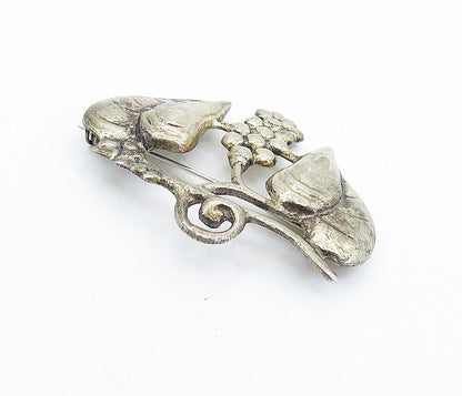 925 Sterling Silver Vintage Antique Dark Tone Grape Vine Brooch Pin BP2688