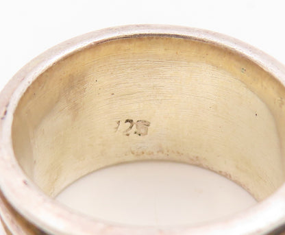 925 Sterling Silver Vintage Ring Two Tone Modernist Wide Band  Sz 6.5  RG34843