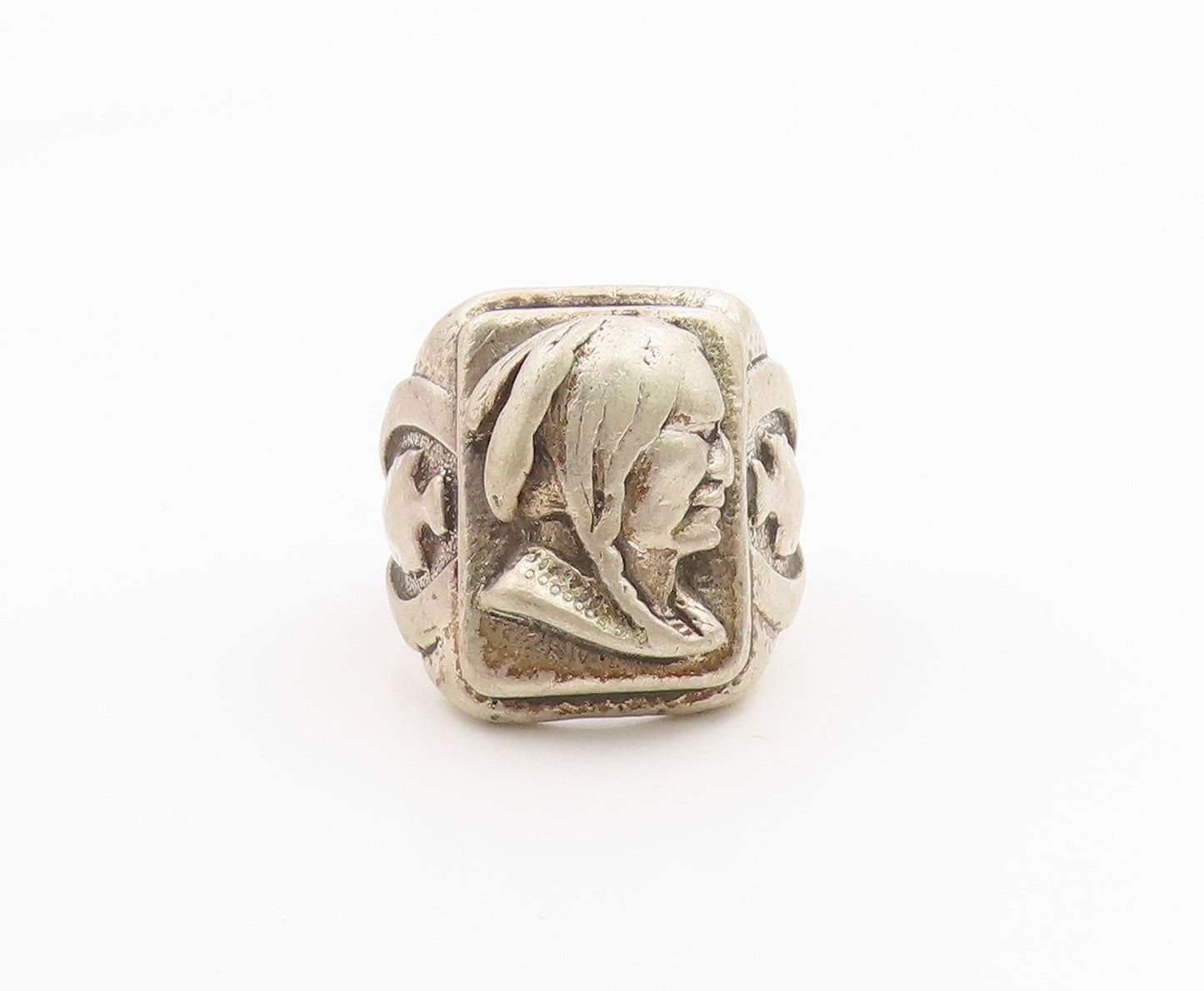 925 Sterling Silver Vintage Ring Native Chief Portrait Band  Sz 9.5  RG36034