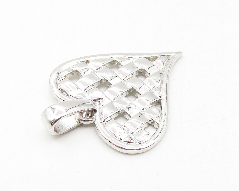 925 Sterling Silver  Shiny Polished Basket Weaved Love Heart Pendant  PT8874