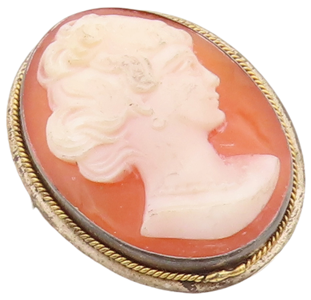 925 Sterling Silver Vintage Brooch Pin Carved Cameo Roped Frame  BP11283