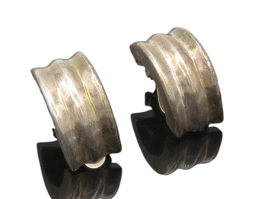 ZINA 925 Sterling Silver  Vintage Smooth Curved Non Pierce Earrings  EG8317