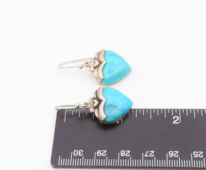 925 Sterling Silver Vintage Earrings Cabochon Turquoise Love Heart Drop  EG14132