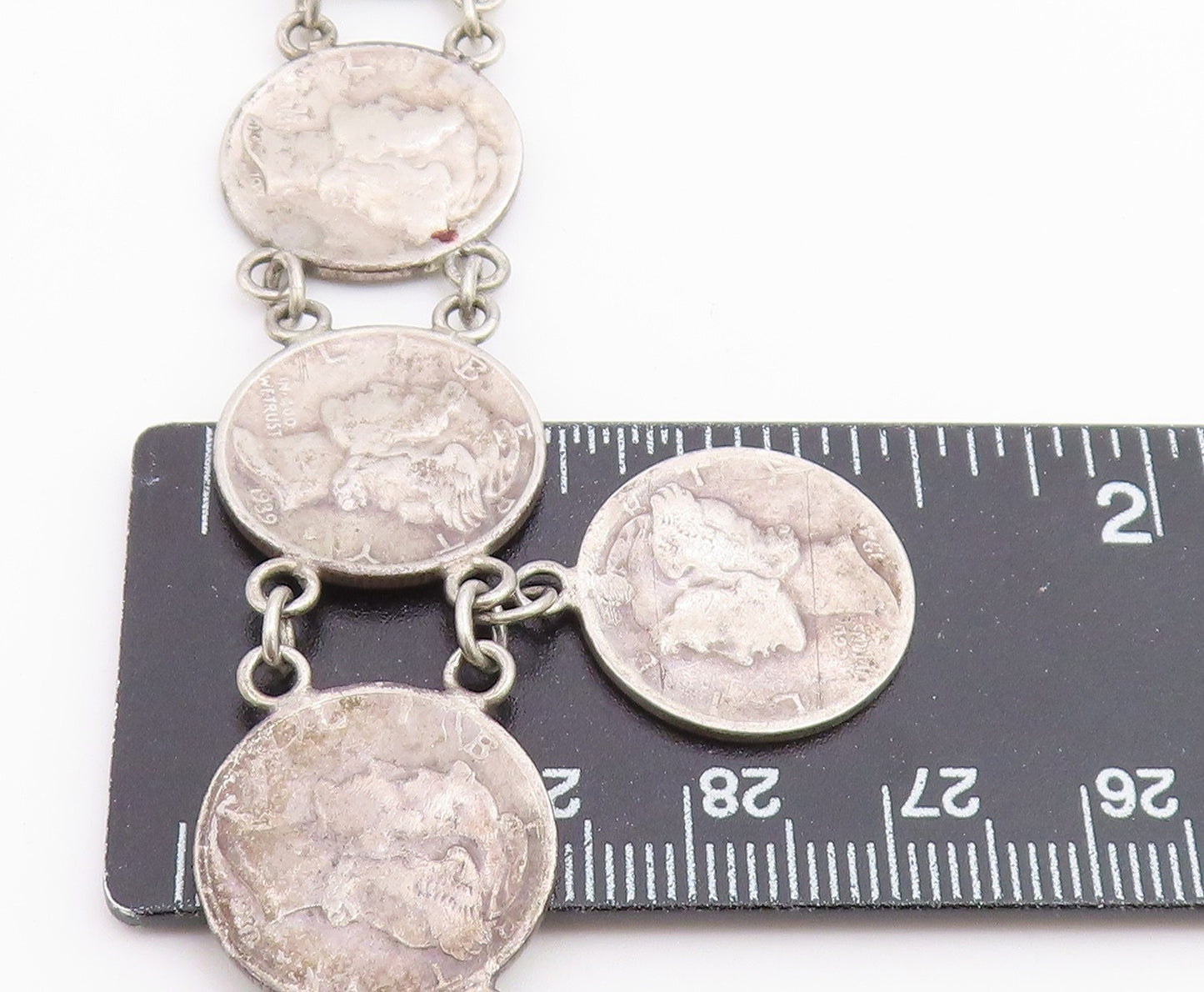 925 Sterling Silver Vintage Bracelet Classic US Mercury Dime Coin Link  BT12219