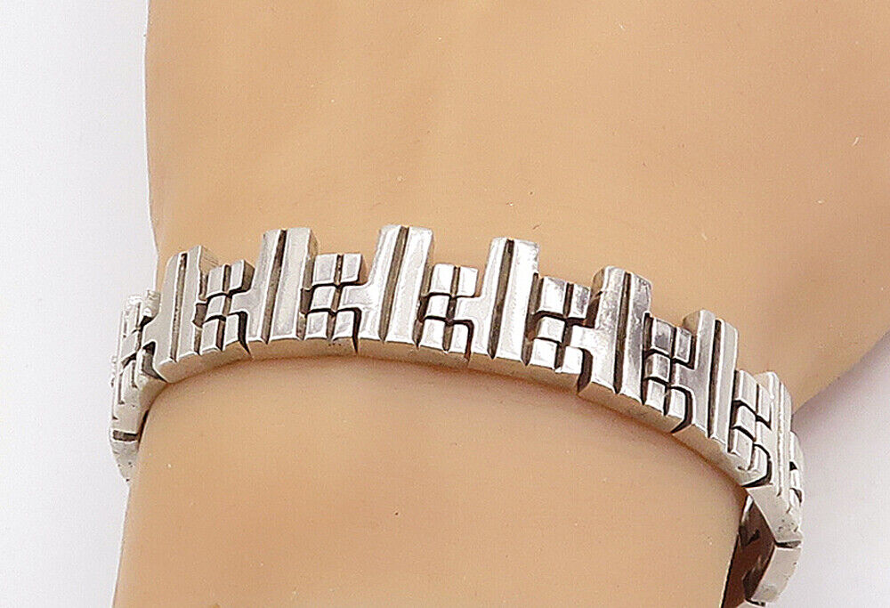 925 Sterling Silver  Vintage Shiny Polished Hinge Link Chain Bracelet  BT1400