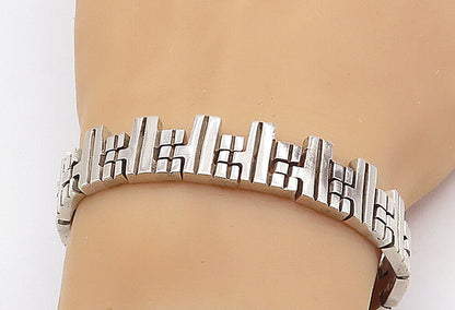 925 Sterling Silver  Vintage Shiny Polished Hinge Link Chain Bracelet  BT1400