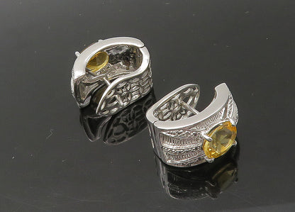DAVID SIGAL 925 Silver  Vintage Citrine Shiny Hinge Hoop Earrings  EG11026