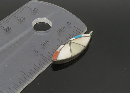 SOUTHWESTERN 925 Silver Vintage Mother Of Pearl & Multi Stone Pendant PT19490
